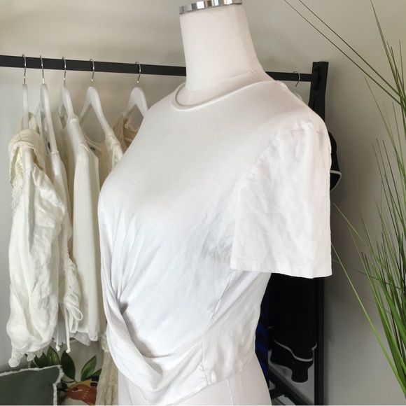 Zara® Trafaluc White Short Sleeve Basic Tee Shirt with Twist Front  Size S - Picture 4 of 5